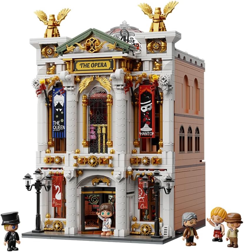 Vintage European Grand Theater Building Set-Modular Model with Crystal Chandelier, Transparent Dome&Expandable Street Scenes Retro Collectible Theater Architecture for Adults &Home Décor Gift