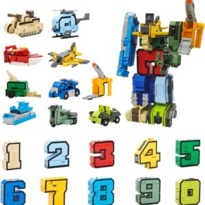 Number Transforming Toys, Military Transforming Robet Toy for Tollders Montessori Teaching, School Classroom Learnnig Toys for Boys 3 4 5 Years Old