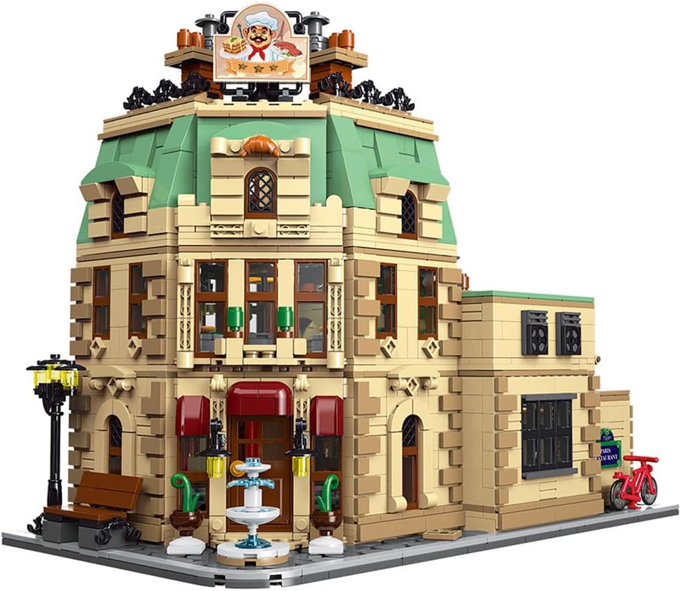 Paris Restaurants Building Architecture Model with Lights, Modular Small Particles Building Blocks Set, 3104Pieces