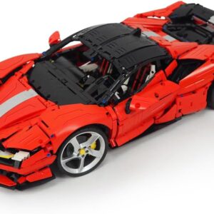 1:8 Sports Car Building Blocks Set, 4100 Pieces Roadster Building Bricks Model Set with Red and Yellow Exterior Parts, Collectible Car Building Gifts for Adult Teens and Kids