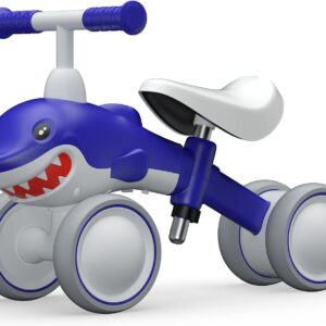Baby Balance Bikes Seat Adjustable Toddler Riding Toy for 1 + Year Old Boys Girls, 12-48 Months Baby's First Bike First Birthday Blue Shark
