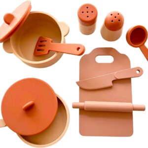 Food-Grade Silicone Kid Play Kitchen Accessories – 9Pcs Kids Toy Kitchen Accessories Set with Play Pots and Pans – Sets for Kids Kitchen Pretend Play – Pretend Play Kitchen Toy Set for Cooking