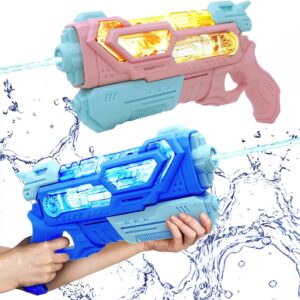 Super Water Gun for Kids Adults, 2 Pack Squirt Blasters 600cc Super Water Gun Soaker, Ideal Toys for Boys Girls Summer Outdoor Swimming Pool Beach Sand Water Fighting Fun(Blue and Pink)