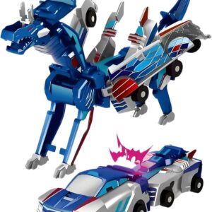 Transforming Dinosaur Toys, 2 in 1 Magnetic Cars Collision Transform into Dino Toys, for Boys Girls Toy Age 2-12, Christmas Birthday Gift(Blue Dragon)