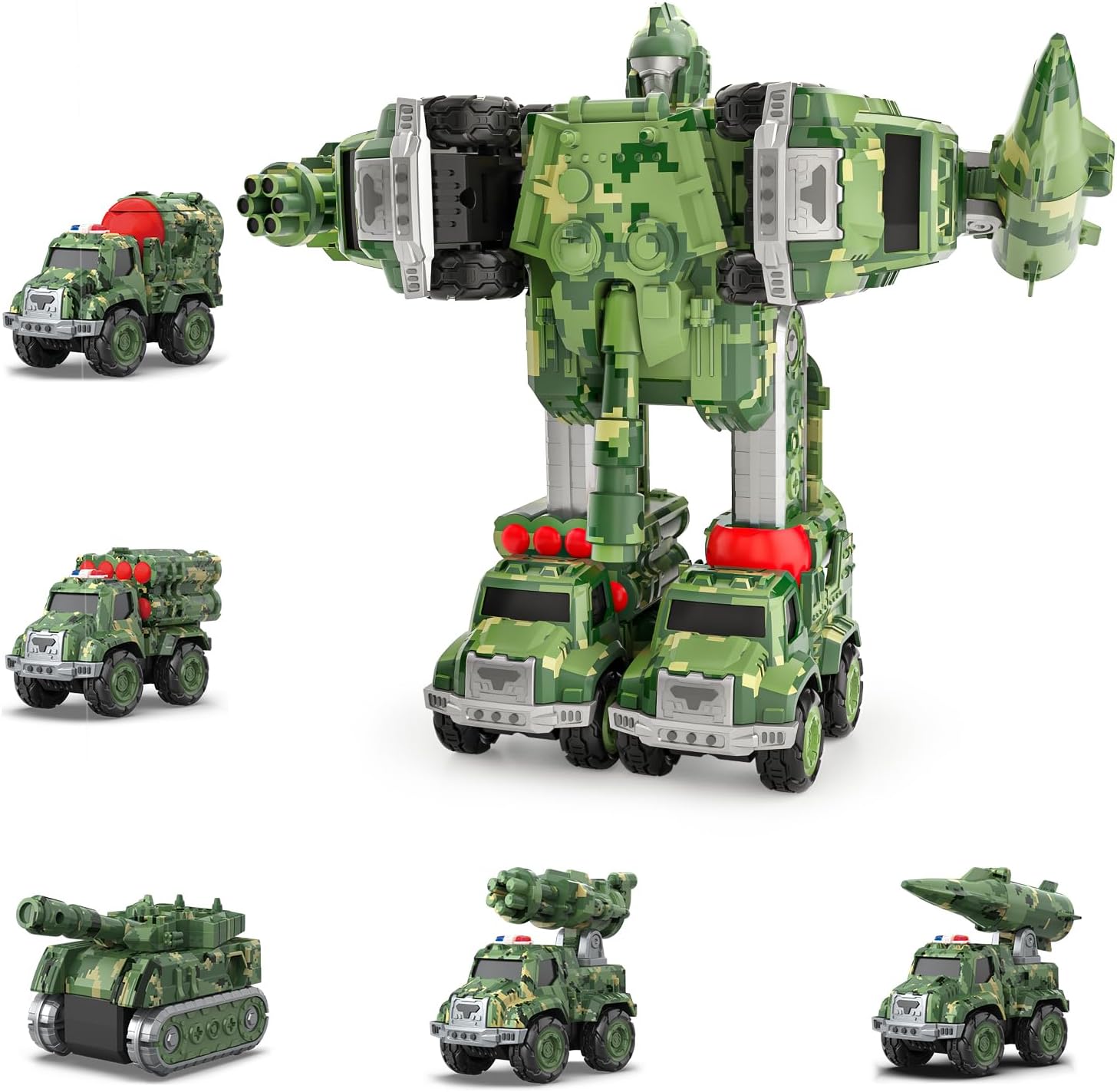 Transforming Robot Toys for Boys Military Team Deformation Action Figure 5 in 1 Educational Toys for Toddler Christmas Birthday Gifts
