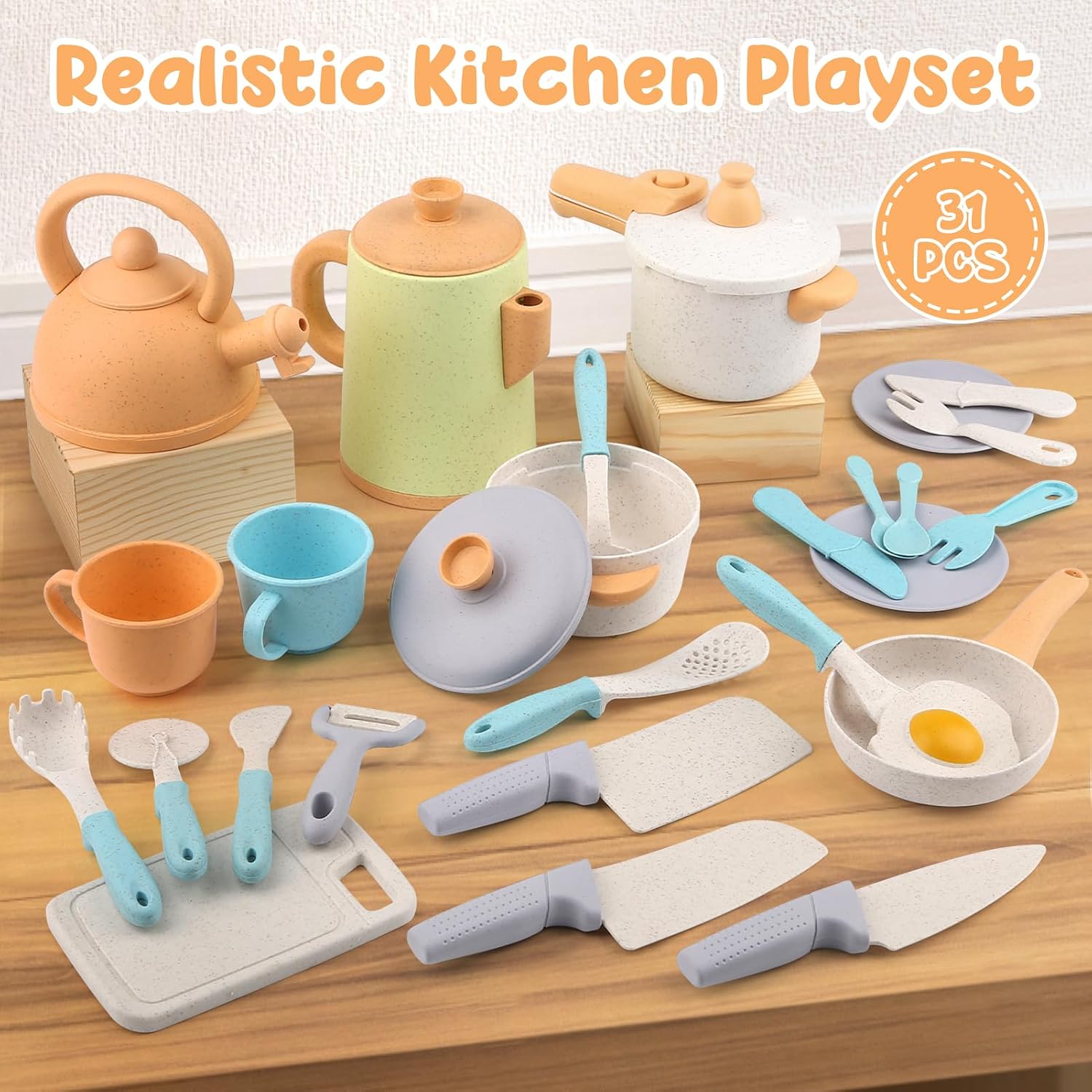 Pretend Play Kitchen Accessories Toys, Pots and Pans Utensils Playset for Kids, Cooking Play Set Gift for Toddlers Boys and Girls 2 3 4 5 Years Old - Image 2