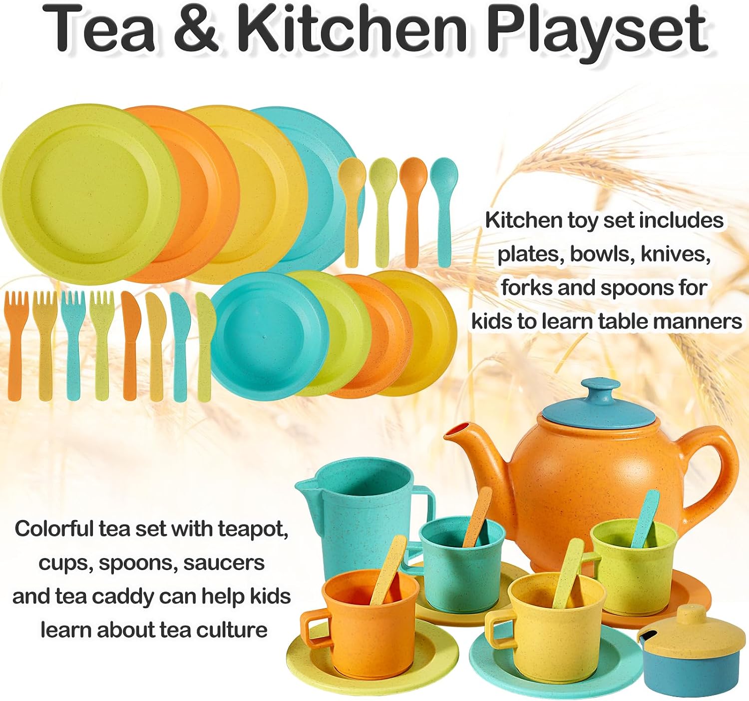 Kids Kitchen Accessories and Tea Set for Kids, Toddler Play Kitchen Toy Dish Plates Utensils Dinnerware Set Pretend Role Play Gifts for Ages 3-5 3 4 5 Years Olds Kids Children Boys Girls - Image 2