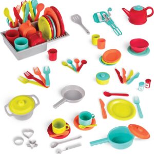 Toy Kitchen Set – 71Pc Pretend Cooking Accessories – 4 Table Settings & Cutlery – Dishwasher Safe & Worry-Free – 2 Years + – Deluxe Kitchen Playset