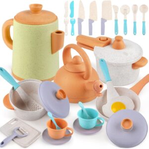 Pretend Play Kitchen Accessories Toys, Pots and Pans Utensils Playset for Kids, Cooking Play Set Gift for Toddlers Boys and Girls 2 3 4 5 Years Old