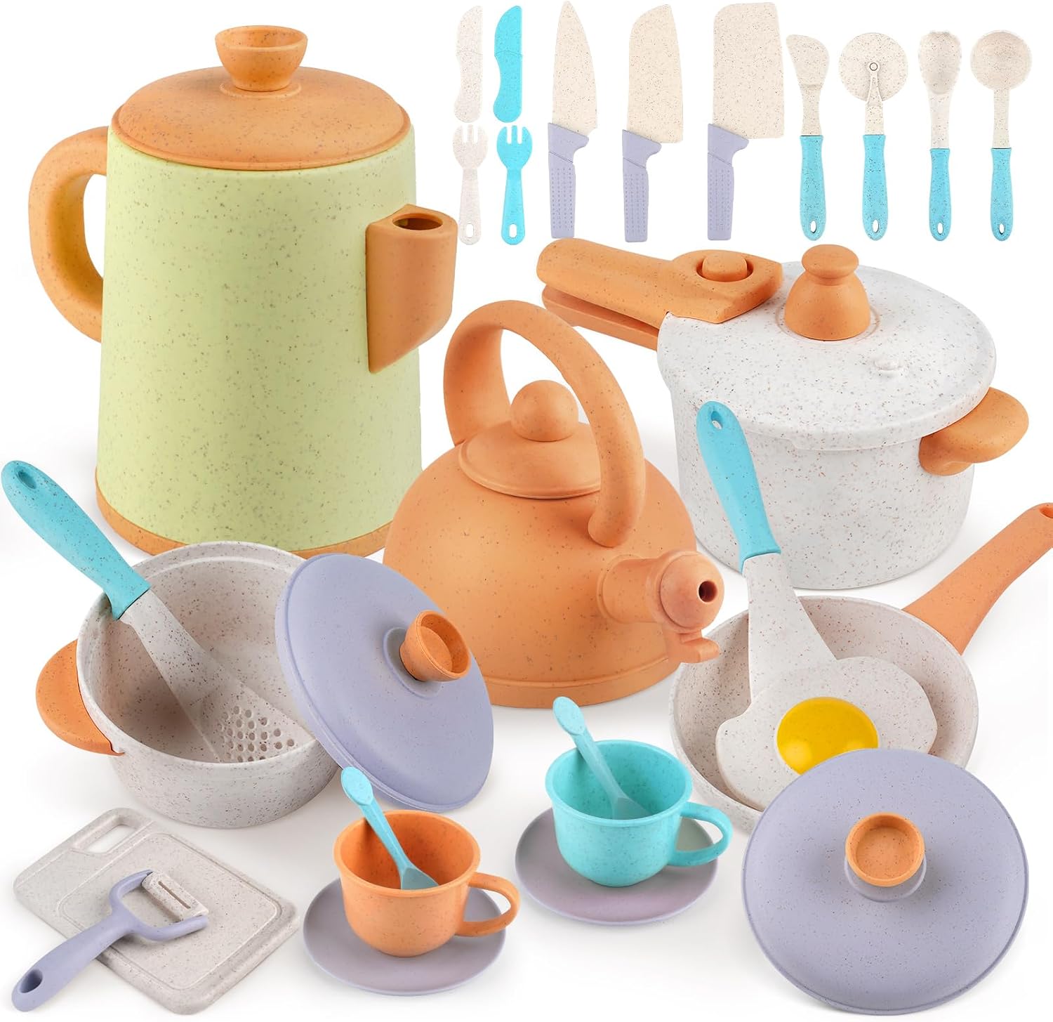 Pretend Play Kitchen Accessories Toys, Pots and Pans Utensils Playset for Kids, Cooking Play Set Gift for Toddlers Boys and Girls 2 3 4 5 Years Old