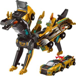 Collision Transforming Dinosaur Car Toy, 2 Magnetic Cars Convert into Dinosaur Toys,Dino Robot Toy, Boys Toys,Kids Toys, Party Birthday for Kids (Golden)
