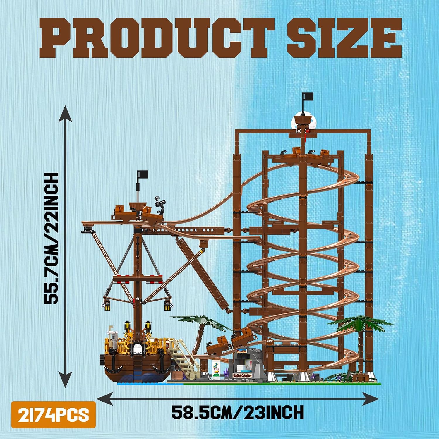 Roller Coaster Building Blocks Train Set. Double Helix Track Model Kit for Teen Boys Son, Grandchildren, Nephews, Block Lovers. Pirate Ship Kids Puzzles with Motors, Christmas Birthday Gifts-2174 Pcs - Image 2