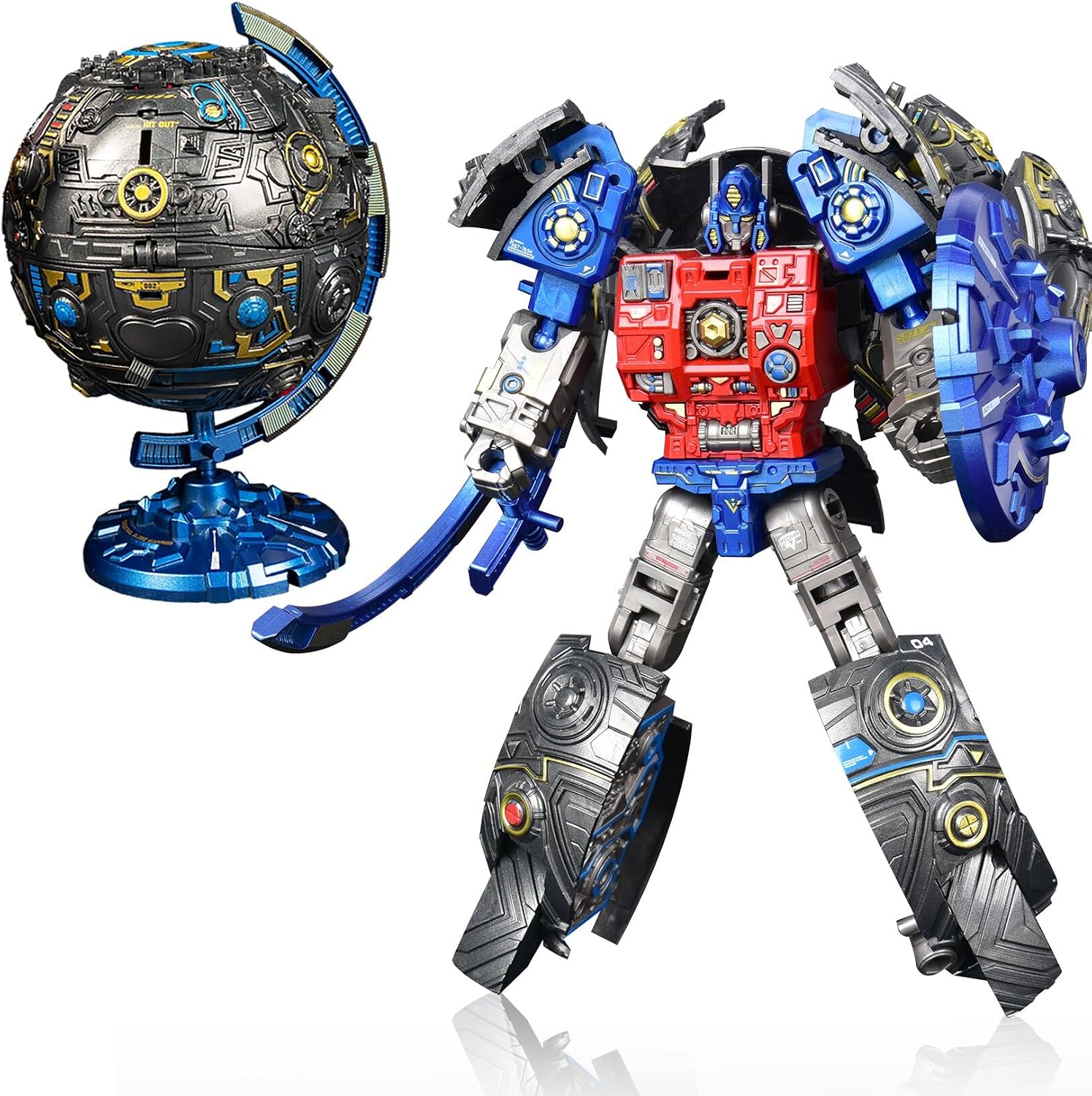 Globe Transforming Toy, 2 in 1 Transform into Robot Action Figure, DIY Transformation Figure Toys for Kids & Adults Action Figures for Boys Party Favors Gift