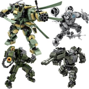 Transforming Mech Robot Building Blocks Set, 4 Kinds of Destroy Warrior City Mecha Action Figure with Weapons, Cool Creative Robots Toys Gift for Teens Boys