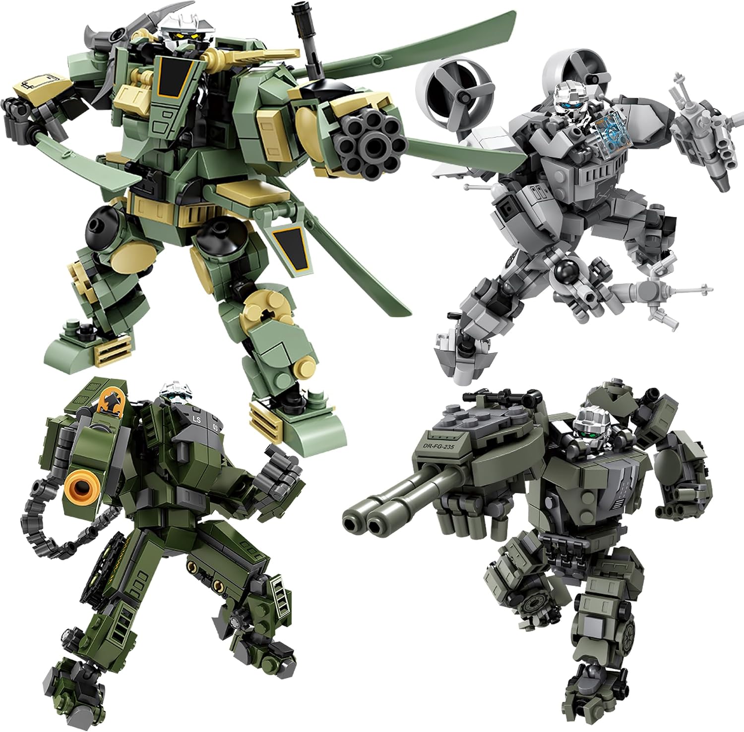 Transforming Mech Robot Building Blocks Set, 4 Kinds of Destroy Warrior City Mecha Action Figure with Weapons, Cool Creative Robots Toys Gift for Teens Boys