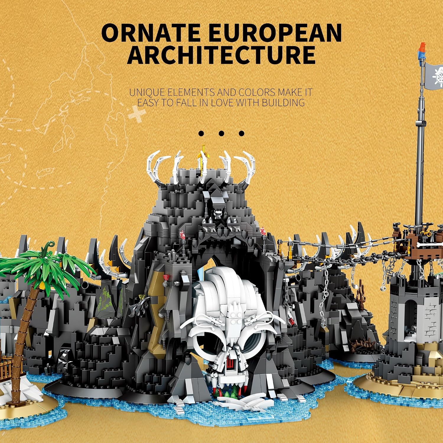 Pirate Island Building Blocks Kit, Caribbean Skull Medieval European Castle Building Set for Adults, Architecture House Model Idea Gifts Home Decoration 2960 PCS - Image 2